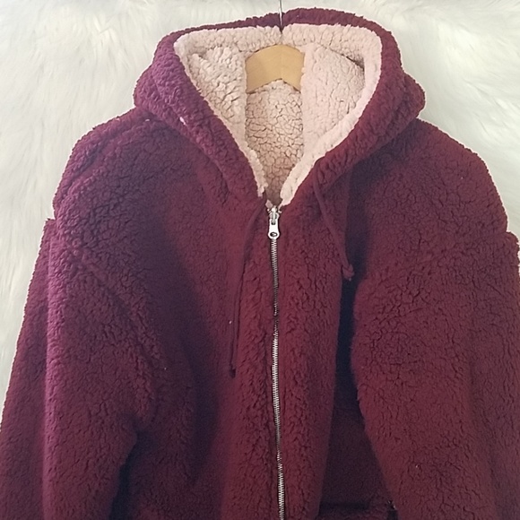 Wine & Pink Reversible Sherpa Coat - Picture 6 of 8